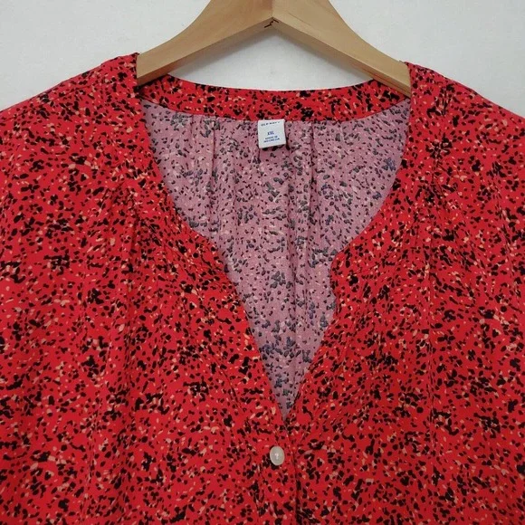 Old Navy Women's 3/4 Button Red Floral Balloon Sleeve Lightweight Blouse XXL - Picture 3 of 9